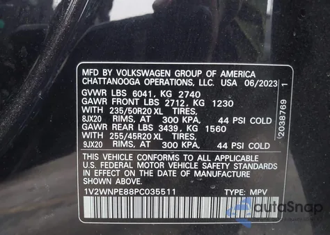 2023 Volkswagen Id.4 Awd Pro S from USA, damaged, VIN 1V2WNPE88PC035511